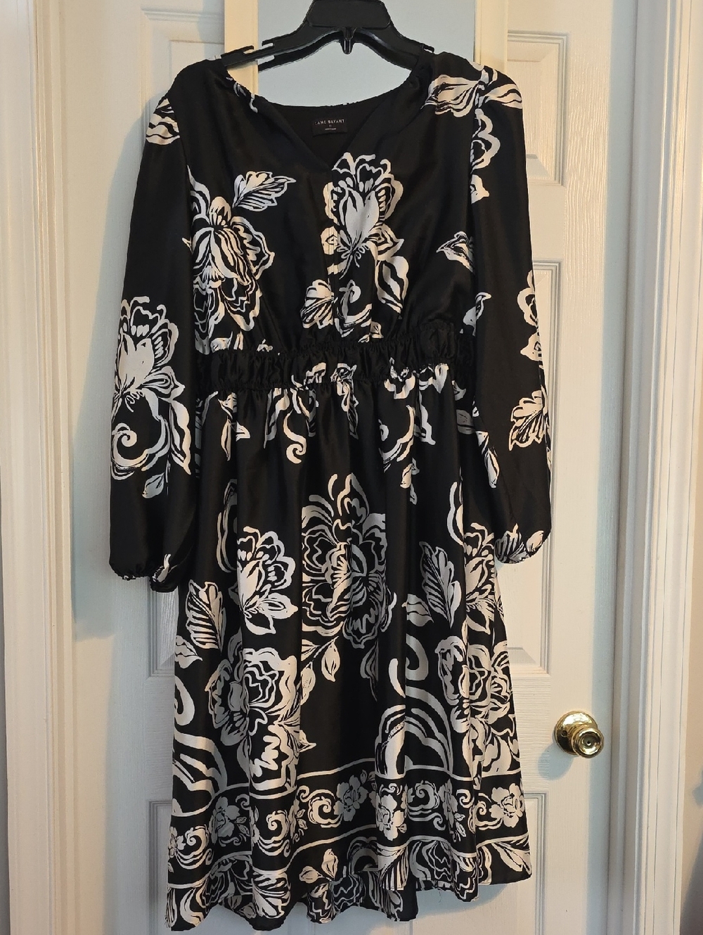 Lane Bryant Black and White Floral Long-Sleeve Dress